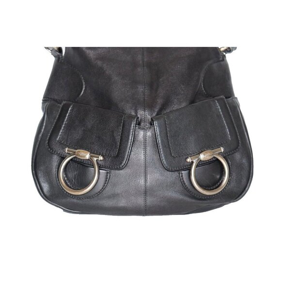 Salvatore Ferragamo Women's Black Hobo Top Handle Bag Leather Flap Pockets Purse - Picture 5 of 8